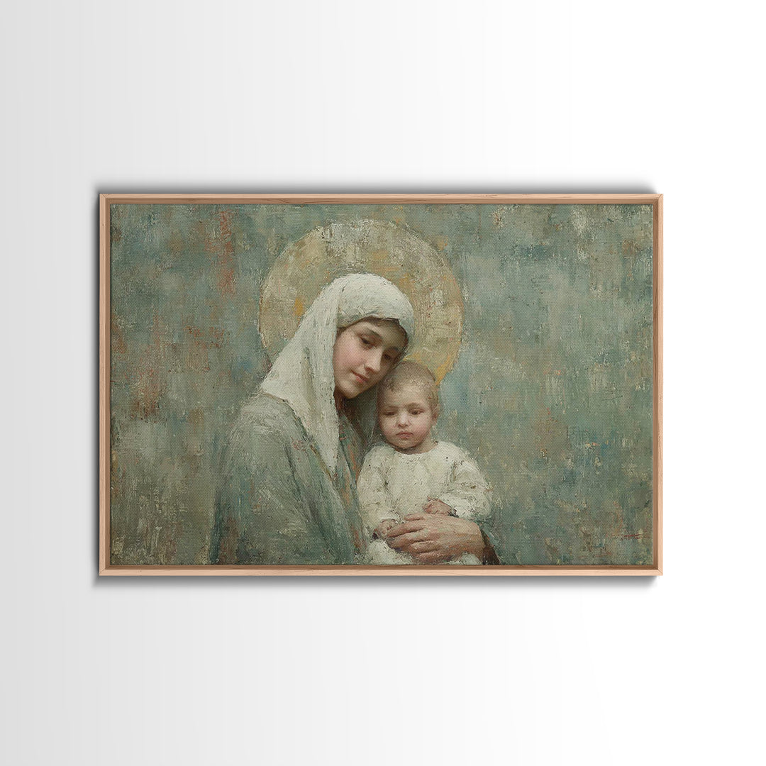 Halo Of Mercy | Framed Canvas Print | Mary And Jesus Painting | Christian Art | Christian Art Canvas | Christian Wall Art