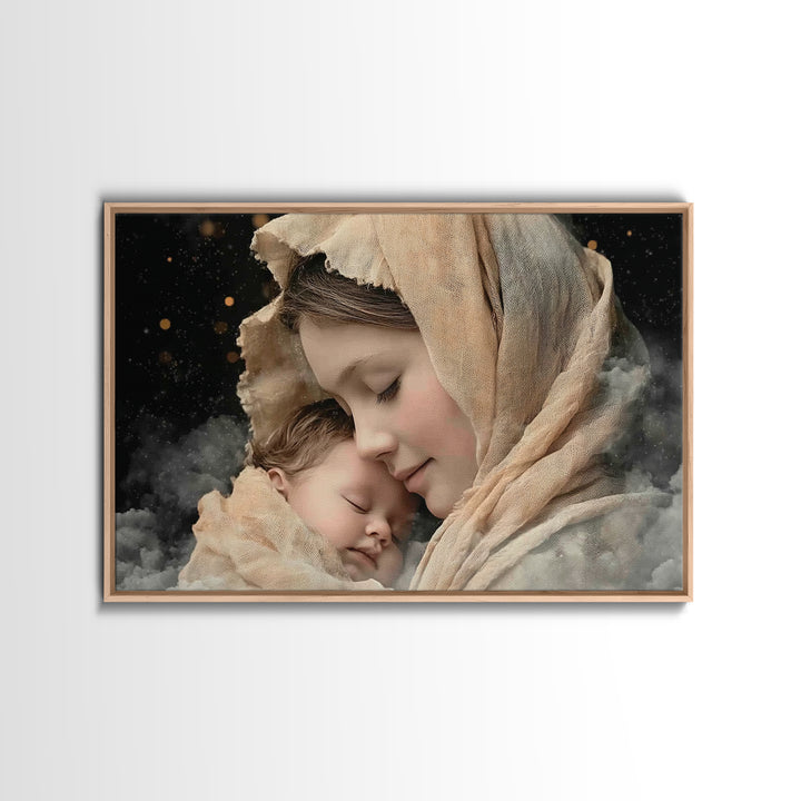 Divine Tenderness | Framed Canvas Print | Christian Art | Christian Art Canvas | Mary And Jesus Painting | Christian Wall Art