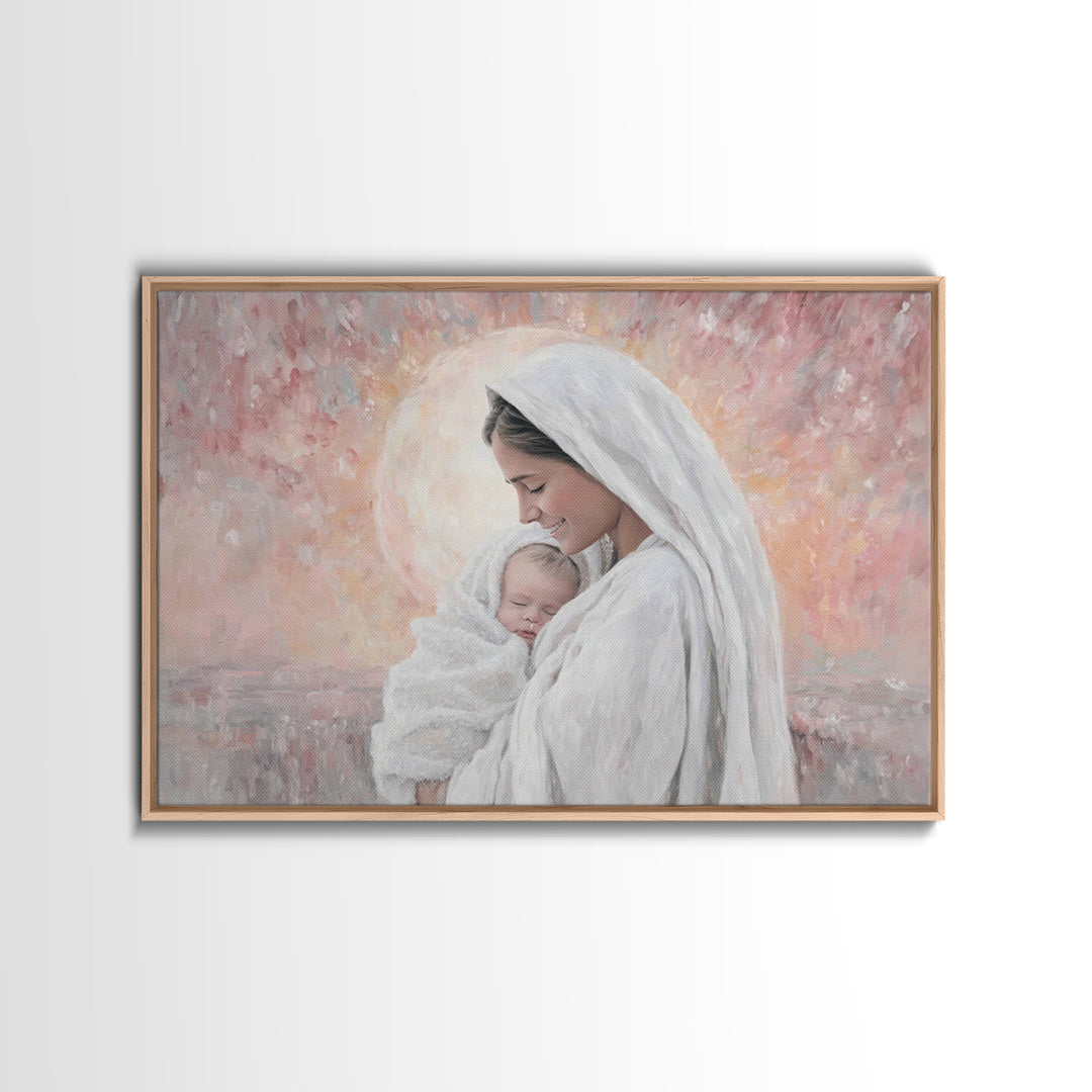 Radiant Dawn Grace | Framed Canvas Print | Christian Wall Art | Christian Art | Christian Art Canvas | Mary And Jesus Painting