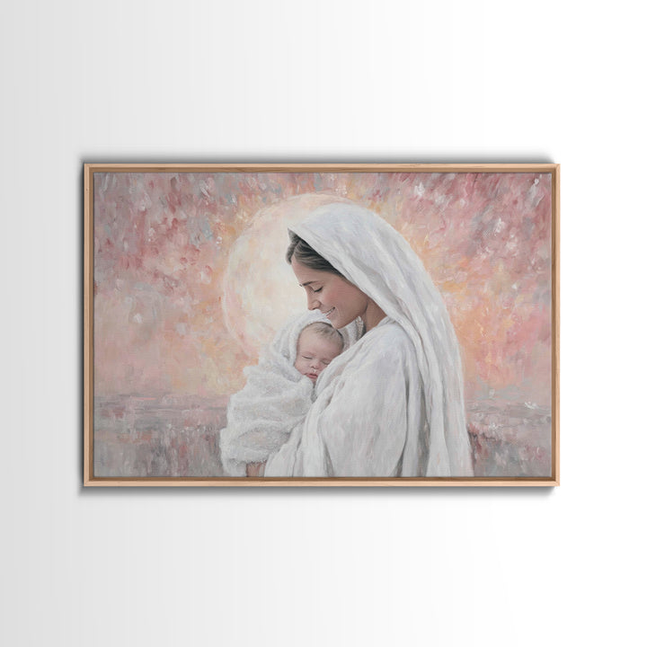 Radiant Dawn Grace | Framed Canvas Print | Christian Wall Art | Christian Art | Christian Art Canvas | Mary And Jesus Painting