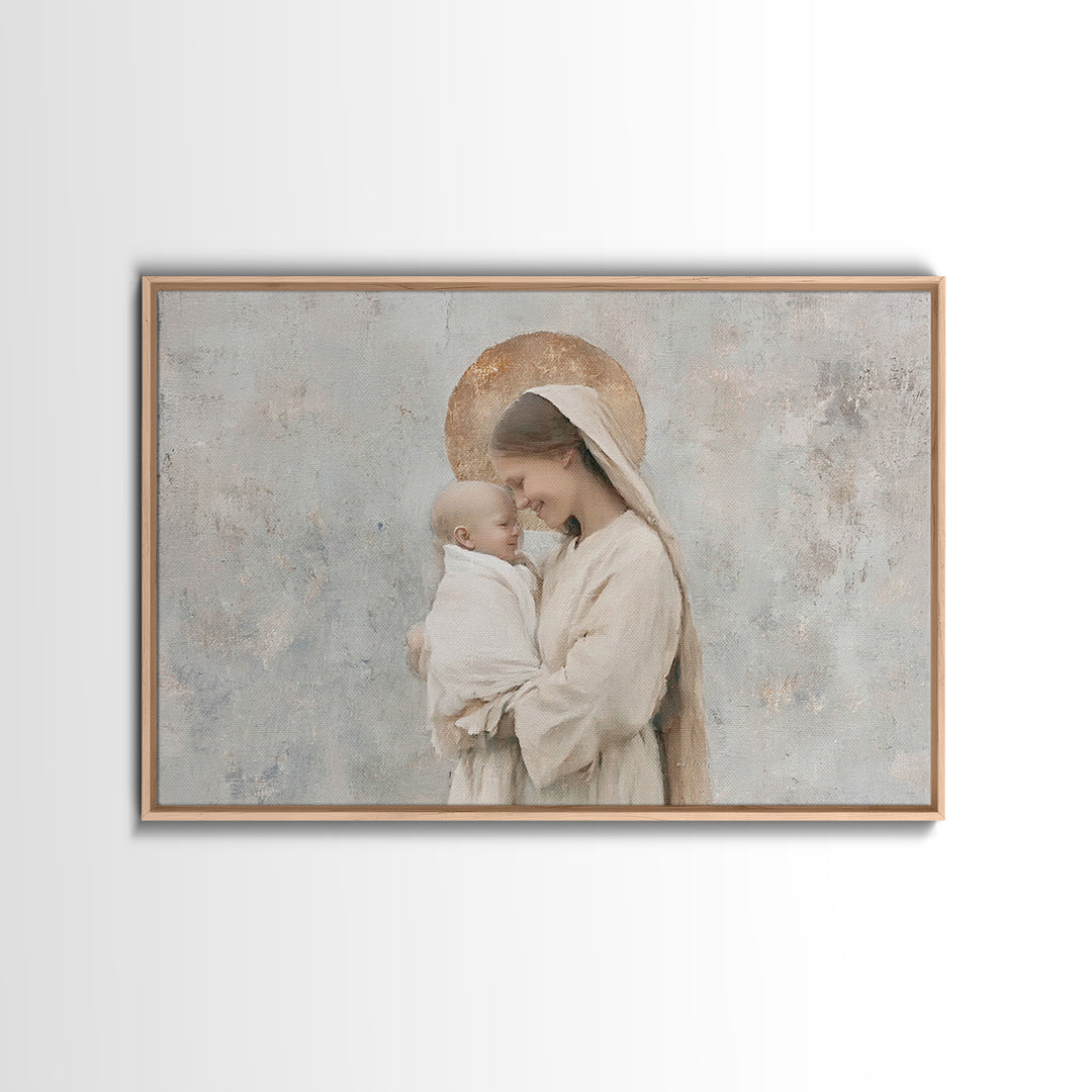 Blessed Light | Framed Canvas Print | Mary And Jesus Painting | Christian Wall Art | Christian Art | Christian Art Canvas
