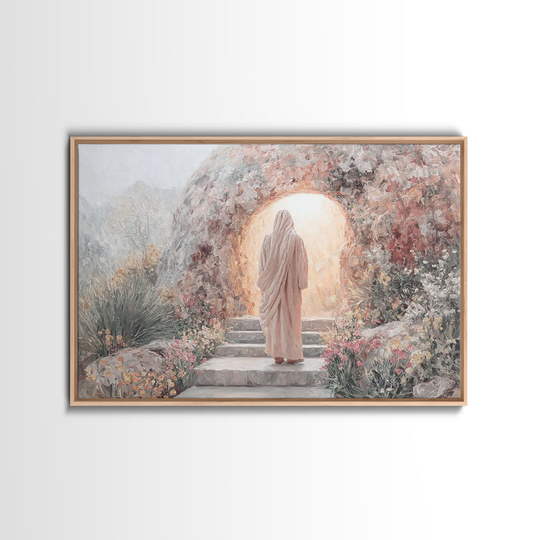 Risen Dawn Path – Framed Canvas Print – Jesus Painting – Christian Wall Art – Christian Art Canvas – Christian Gift Ideas – Christian Decor