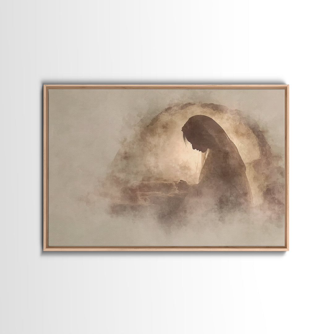 Silent Tomb Prayer – Framed Canvas Print – Christian Wall Art – Christian Gift Ideas – Christian Art Canvas – Jesus Painting – Christian De
