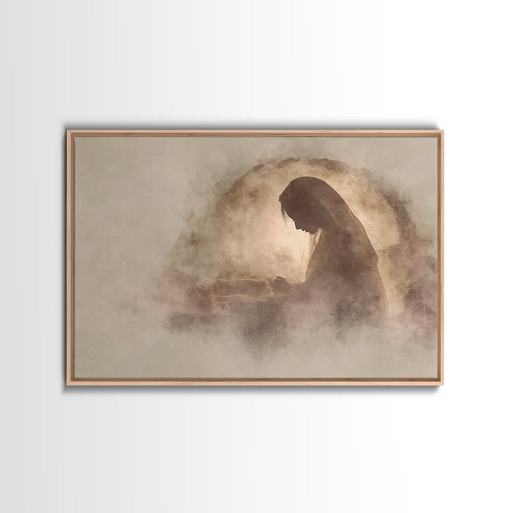 Silent Tomb Prayer – Framed Canvas Print – Christian Wall Art – Christian Gift Ideas – Christian Art Canvas – Jesus Painting – Christian De