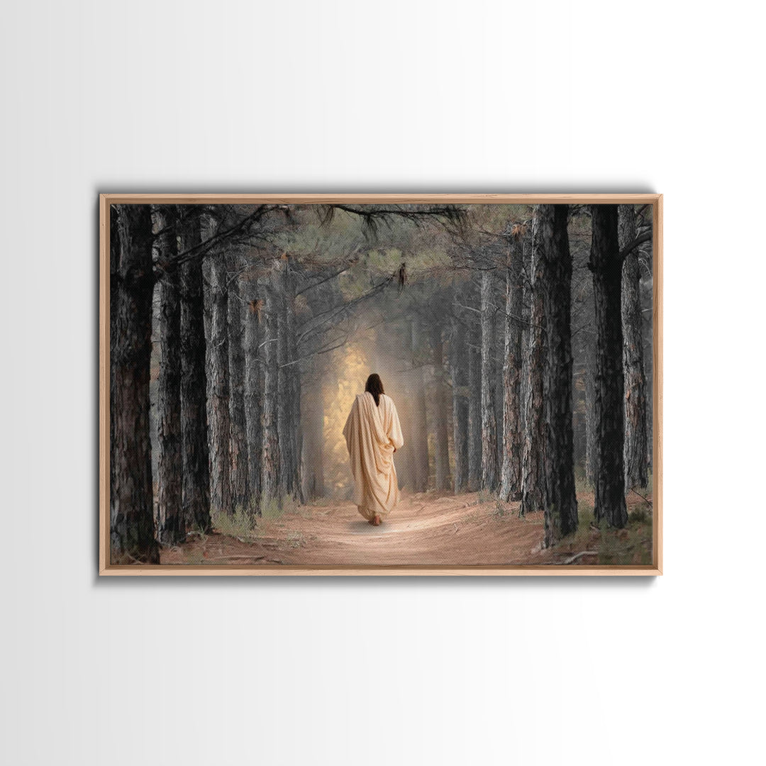 Woodland Savior Steps – Framed Canvas Print – Christian Art Canvas – Christian Wall Art – Jesus Painting – Christian Gift Ideas – Christian