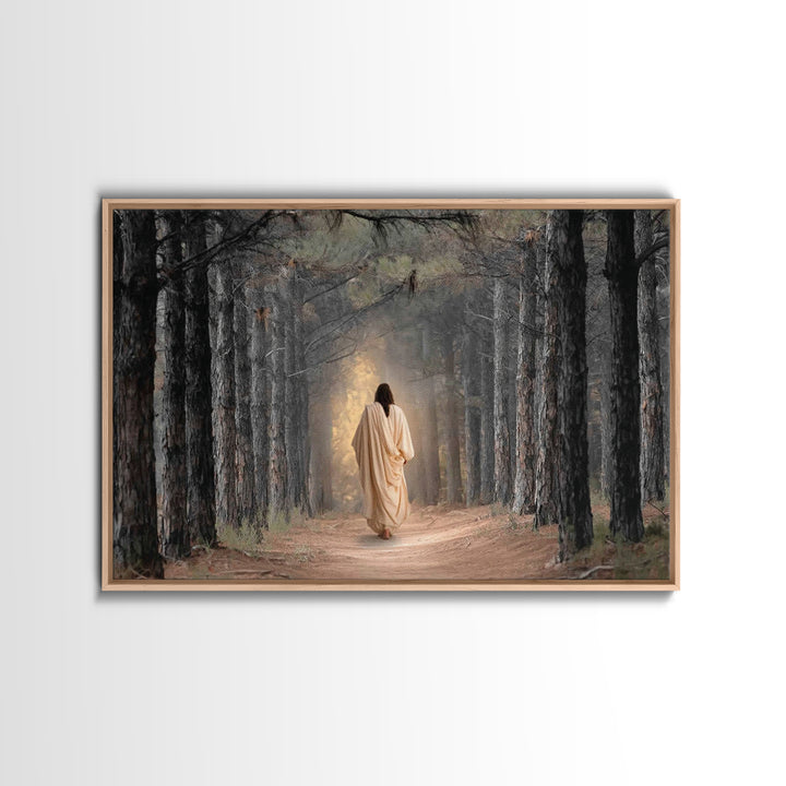 Woodland Savior Steps – Framed Canvas Print – Christian Art Canvas – Christian Wall Art – Jesus Painting – Christian Gift Ideas – Christian