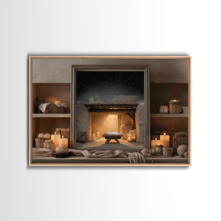 Candlelit Nativity Peace – Framed Canvas Print – Christmas Art – Christian Christmas Decor – Christian Wall Art – Christian Art Canvas – Ch