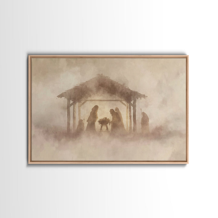 Sacred Birth Scene – Framed Canvas Print – Christian Christmas Art – Christian Art Canvas – Christian Wall Art – Christian Gift Ideas – Vin