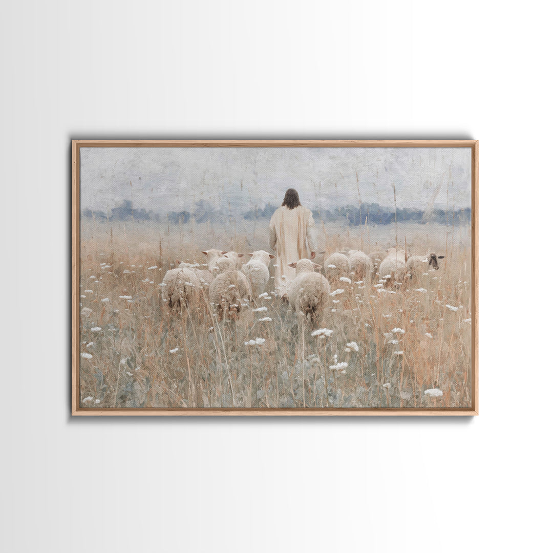 Shepherd’s Calling, Framed Canvas Print, Jesus Painting, Christian Wall Art, Christian Art Canvas, Christian Gift, Vintage Christian Art