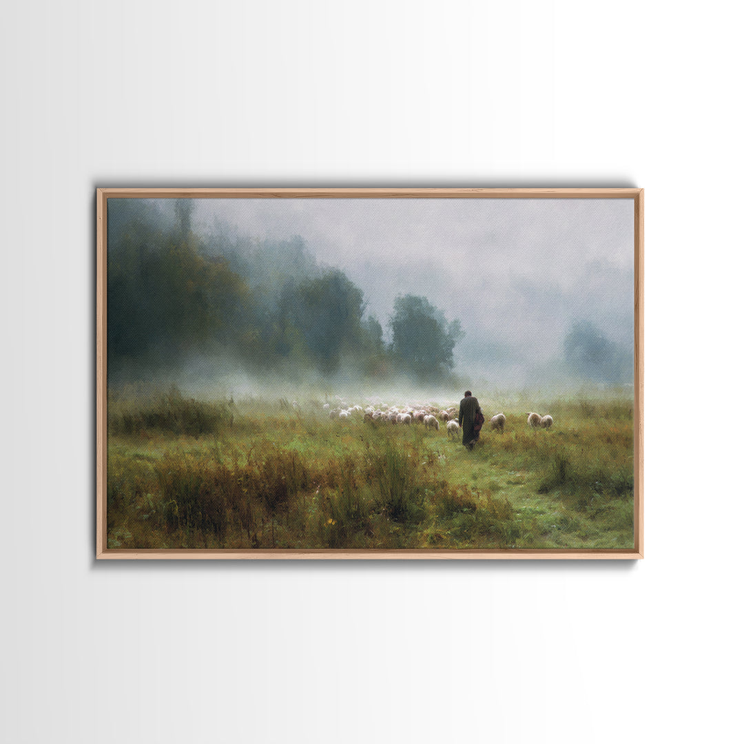 Pasture of Peace | Framed Canvas Print | Christian Art Canvas | Jesus Painting | Christian Wall Art | Christian Gift Ideas | Subtle Christi