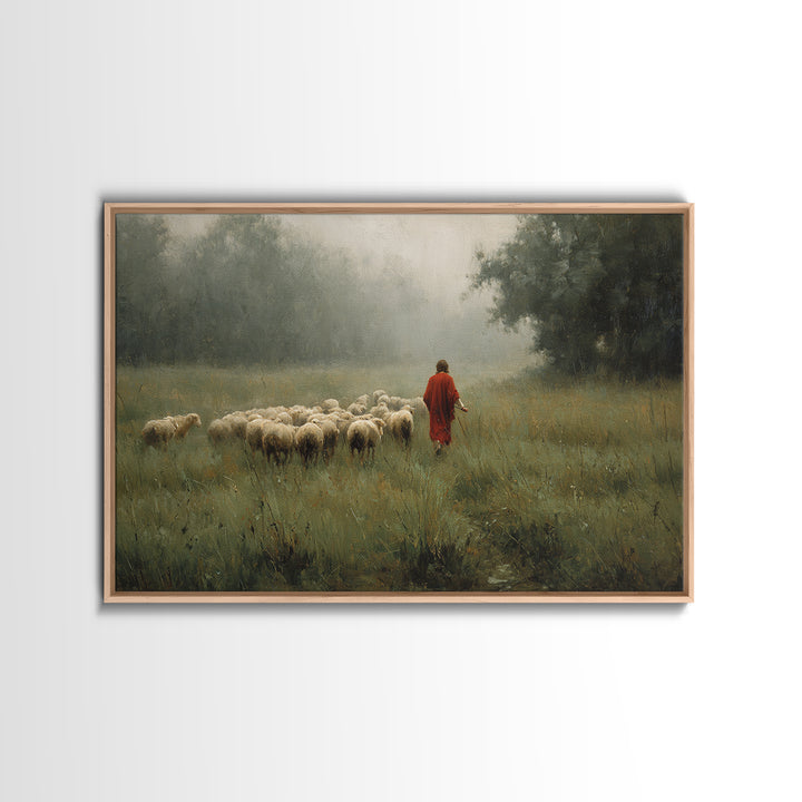 Crimson Pasture Guide, Framed Canvas Print, Christian Art Canvas, Christian Wall Art, Jesus Painting, Christian Gift Ideas, Subtle Christia