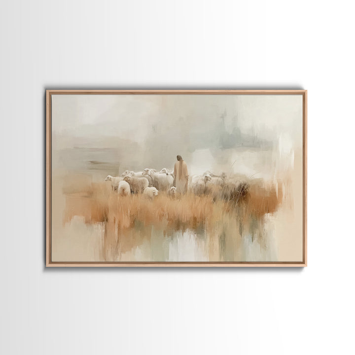 Waterside Shepherd, Framed Canvas Print, Christian Wall Art, Christian Art Canvas, Jesus Painting, Modern Christian Art, Christian Gift Ide