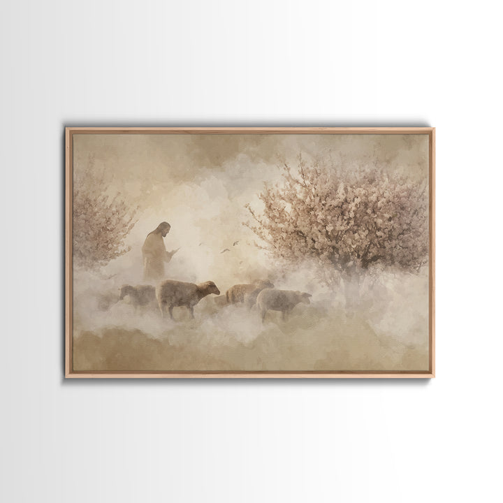 Shepherd’s Quiet Path – Framed Canvas Print – Christian Decor – Christian Art Canvas – Jesus Painting – Christian Wall Art – Christmas Art