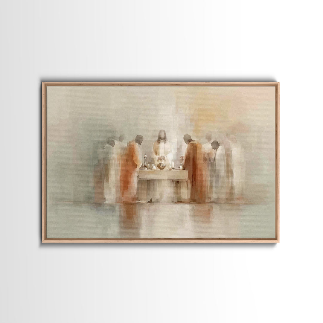 Celestial Supper, Framed Canvas Print, Christian Art Print, Jesus Painting, Christian Wall Art, Minimalist Christian Art, Christmas Art Pri