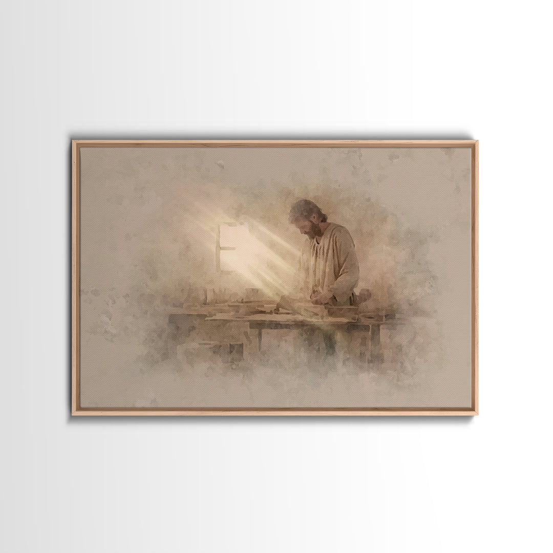 Carpenter’s Light – Framed Canvas Print – Christian Wall Art – Jesus Painting – Christian Art Canvas – Minimalist Christian Art – Christian