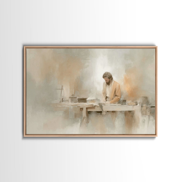 Humble Workshop, Framed Canvas Print, Christian Art Canvas, Jesus Painting, Subtle Christian Art, Christian Wall Art, Christian Gift Ideas