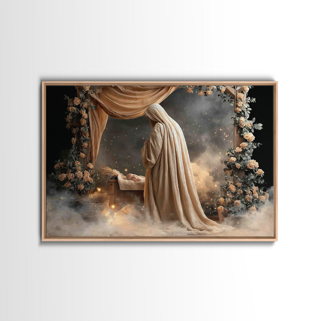 Holy Nativity – Framed Canvas Print – Christian Christmas Art – Christian Wall Art – Jesus Painting – Christian Art Canvas – Christmas Art