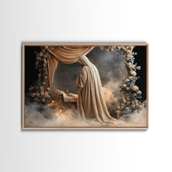 Holy Nativity – Framed Canvas Print – Christian Christmas Art – Christian Wall Art – Jesus Painting – Christian Art Canvas – Christmas Art