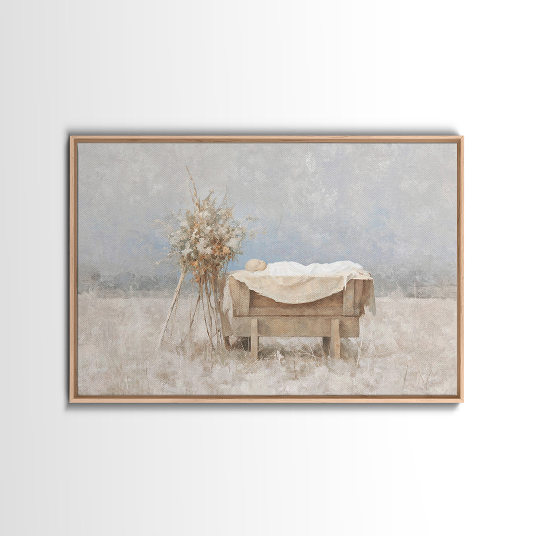 Silent Manger – Framed Canvas Print – Christian Art Canvas – Christmas Wall Art – Minimalist Christian Art – Christian Paintings – Christia