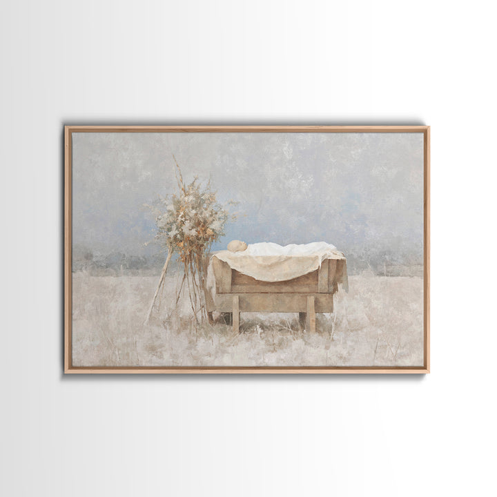 Silent Manger – Framed Canvas Print – Christian Art Canvas – Christmas Wall Art – Minimalist Christian Art – Christian Paintings – Christia