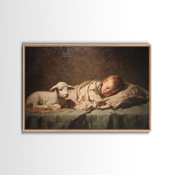 Little Lamb Peace – Framed Canvas Print – Christian Wall Art – Christian Art Canvas – Jesus Painting – Christian Christmas Art – Christian
