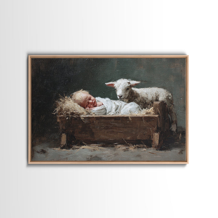 Holy Manger – Framed Canvas Print – Christmas Wall Art – Christian Art Canvas – Jesus Painting – Framed Christian Art – Christian Christmas