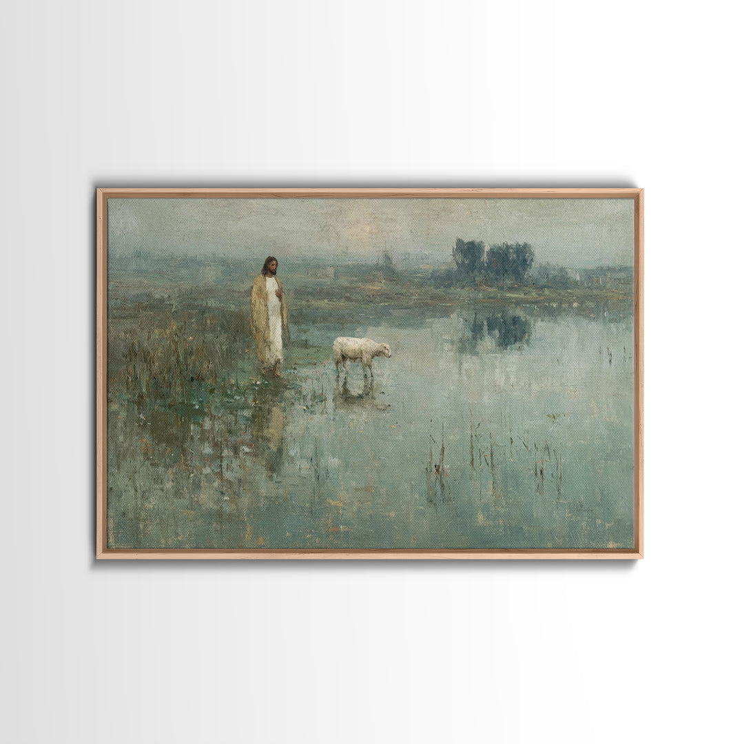 Still Waters Grace | Framed Canvas Print | Christian Art Canvas | Christian Wall Art | Jesus Painting | Vintage Christian Art | Christian D