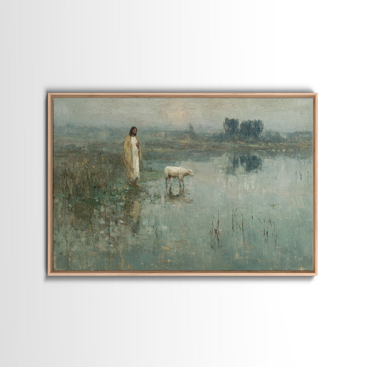 Still Waters Grace | Framed Canvas Print | Christian Art Canvas | Christian Wall Art | Jesus Painting | Vintage Christian Art | Christian D