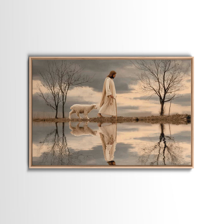 Shepherd’s Quiet Walk, Framed Canvas Print, Christian Wall Art, Jesus Painting, Christian Art Canvas, Christian Christmas Art, Christian De
