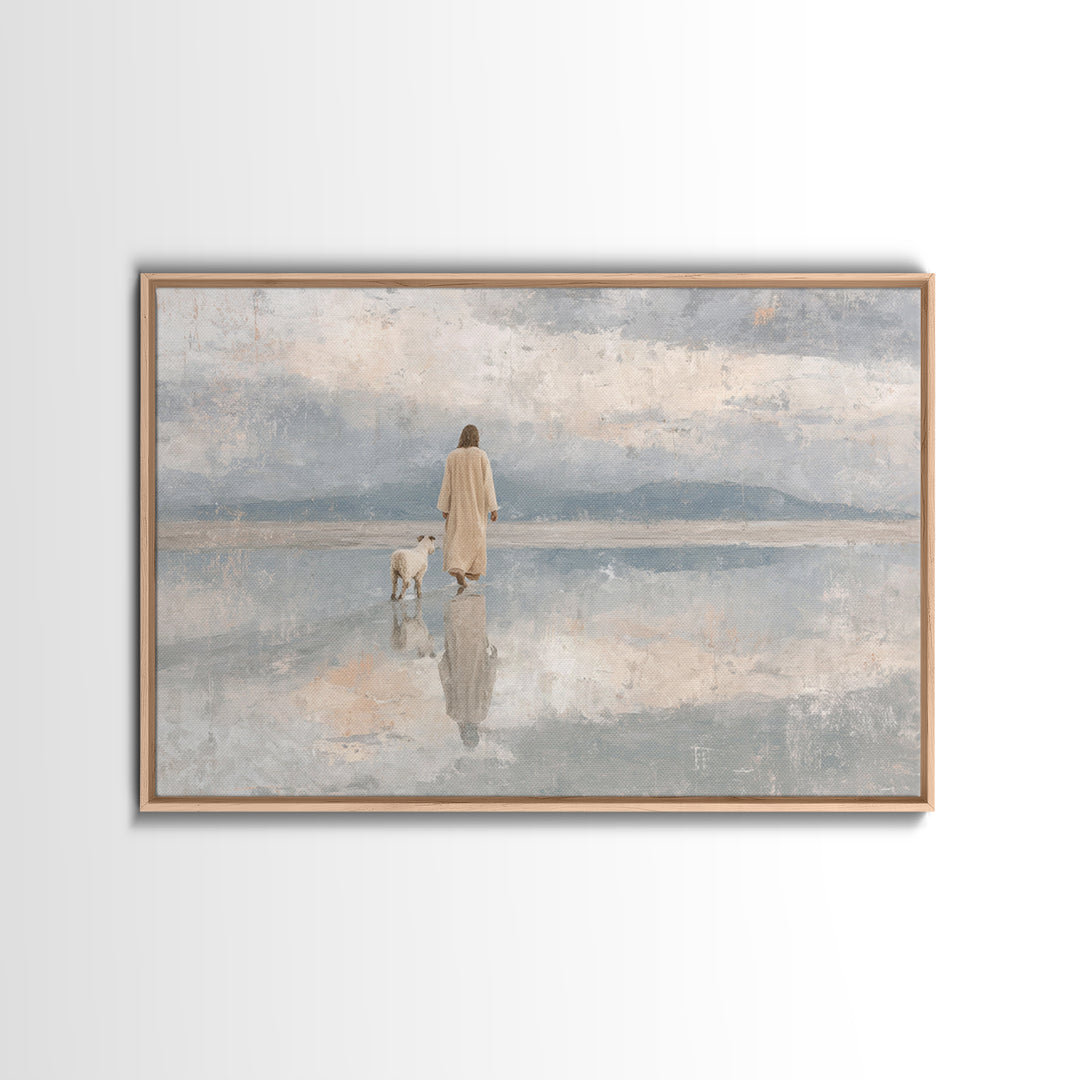 Peaceful Horizon Path – Framed Canvas Print – Christian Art Print – Christian Wall Art – Jesus Painting – Minimalist Christian Art – Christ