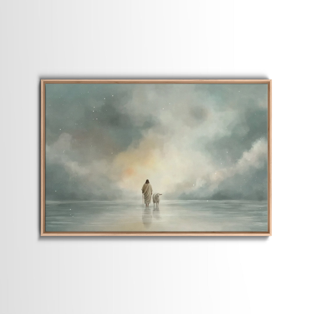 Heaven’s Gentle Steps, Framed Canvas Print, Christian Wall Art, Christian Art Canvas, Jesus Painting, Christmas Art, Christian Christmas De