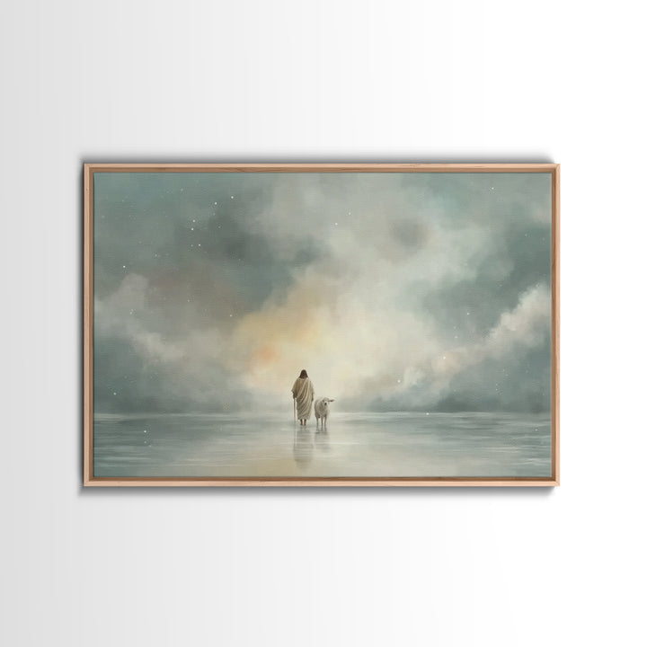Heaven’s Gentle Steps, Framed Canvas Print, Christian Wall Art, Christian Art Canvas, Jesus Painting, Christmas Art, Christian Christmas De