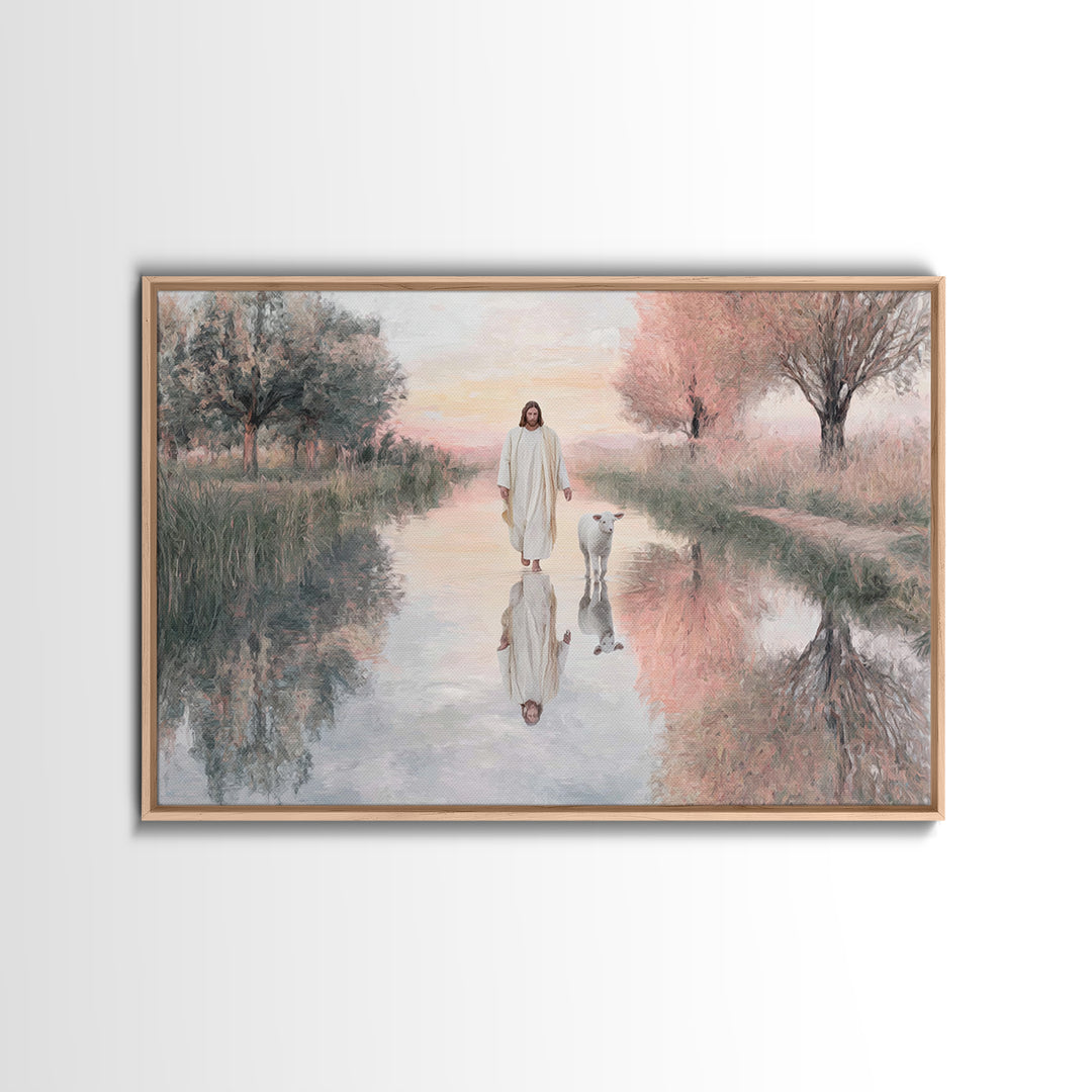 Calm Pasture Journey – Framed Canvas Print – Christian Wall Art – Christian Art Canvas – Jesus Painting – Subtle Christian Art – Christian