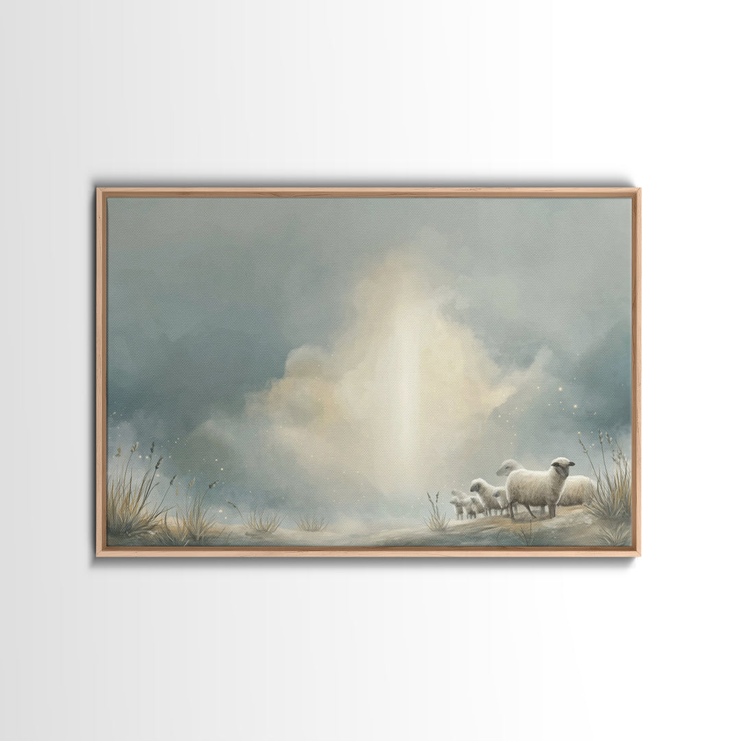 Light of the Meadow – Framed Canvas Print – Christian Wall Art – Christian Art Canvas – Jesus Painting – Vintage Christian Art – Christmas