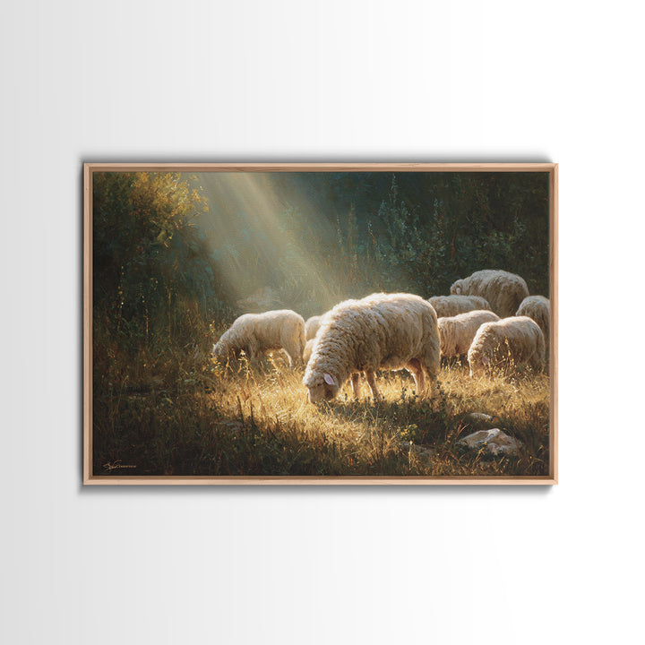Sunlit Meadow Peace – Framed Canvas Print – Christian Art Canvas – Christian Wall Art – Christian Painting – Christian Gift – Christmas Art