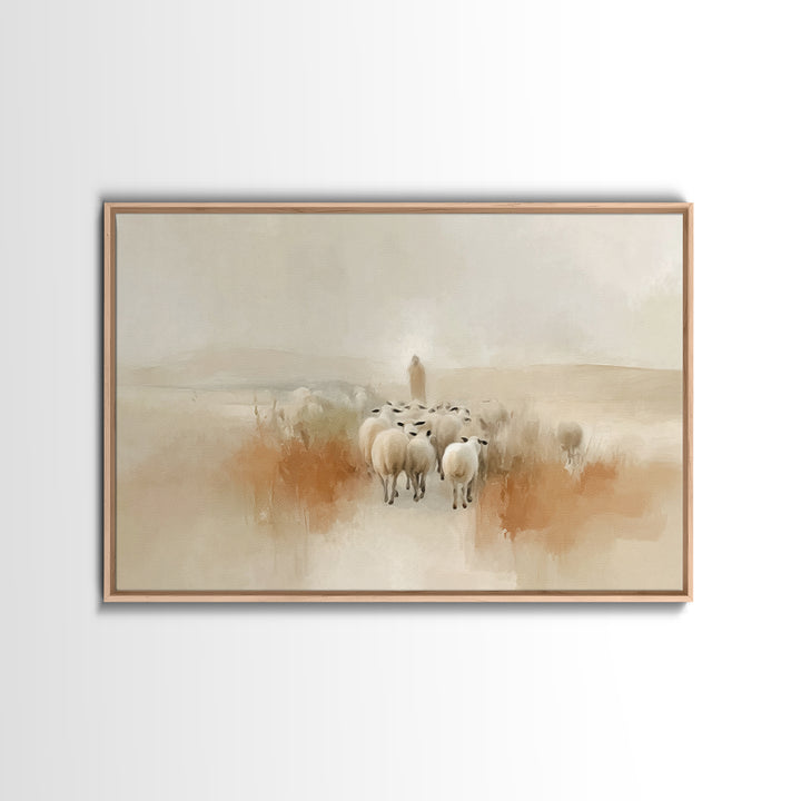 Desert Flock Journey, Framed Canvas Print, Christian Art Canvas, Christian Wall Art, Jesus Painting, Minimalist Christian Art, Christian Gi