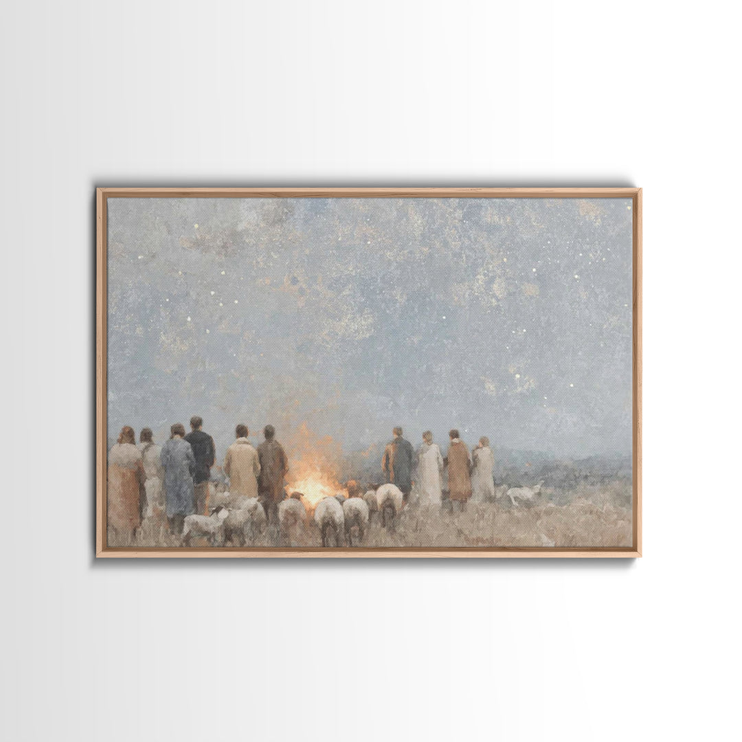 Starry Vigil Glow – Framed Canvas Print – Christian Wall Art – Christian Christmas Art – Christian Art Canvas – Modern Christian Art – Chri