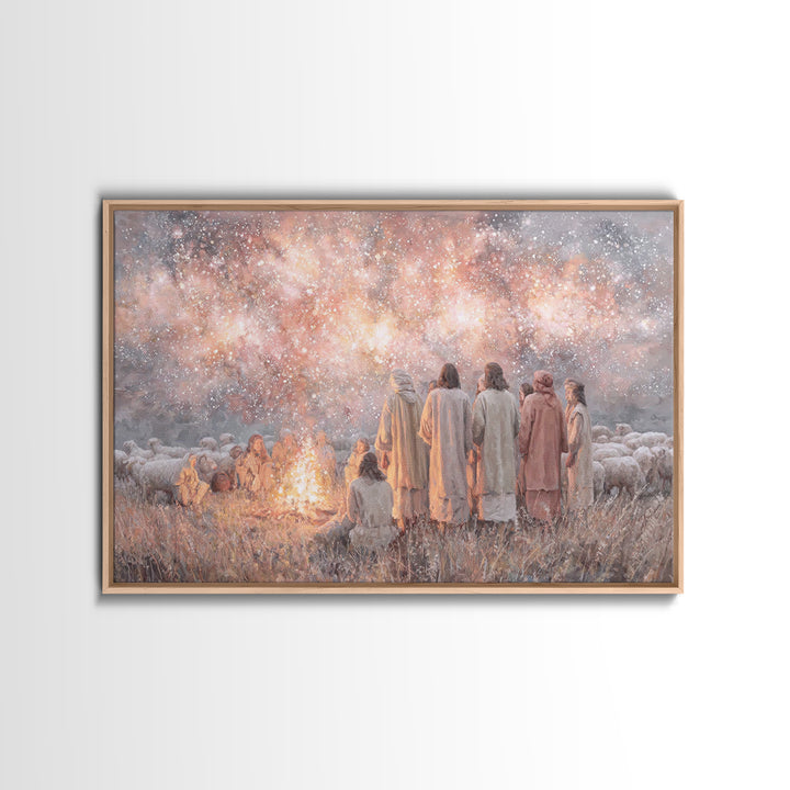 Celestial Gathering Light, Framed Canvas Print, Christian Wall Art, Christian Art Canvas, Christian Christmas Art, Jesus Painting, Modern C