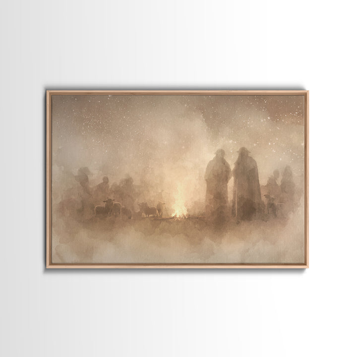 Silent Night Watch – Framed Canvas Print – Christian Wall Art – Christian Art Canvas – Moody Christmas Art – Christian Painting – Christian
