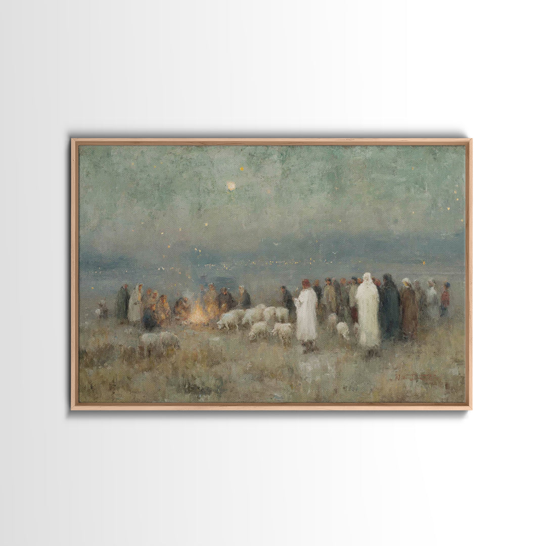 Night Of Shepherds – Framed Canvas Print – Christmas Wall Art – Christian Art Canvas – Christian Christmas Art – Christian Decor – Jesus Pa