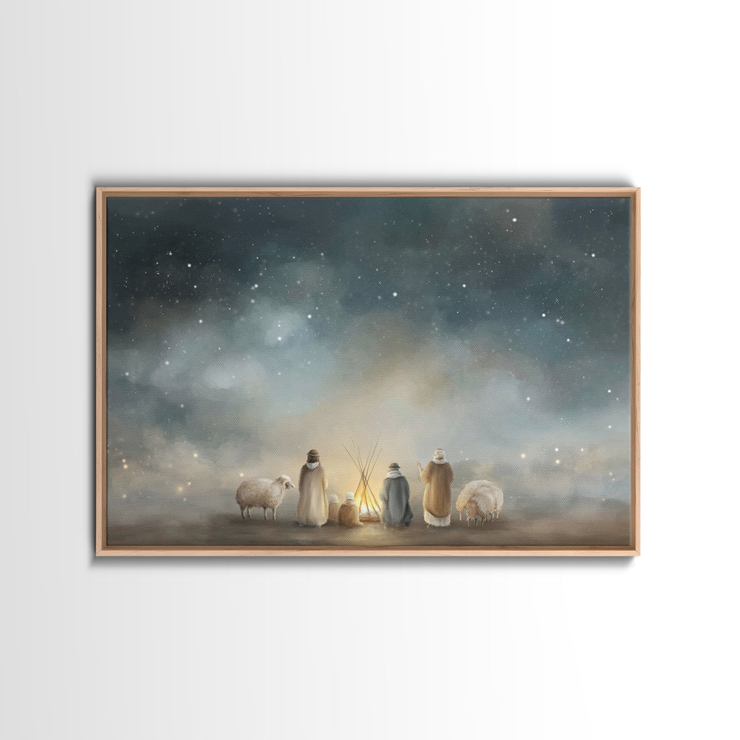Starry Pasture Peace – Framed Canvas Print – Christian Art Canvas – Christian Christmas Art – Christmas Art – Christian Wall Art – Subtle C