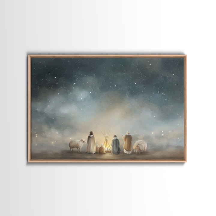 Starry Pasture Peace – Framed Canvas Print – Christian Art Canvas – Christian Christmas Art – Christmas Art – Christian Wall Art – Subtle C