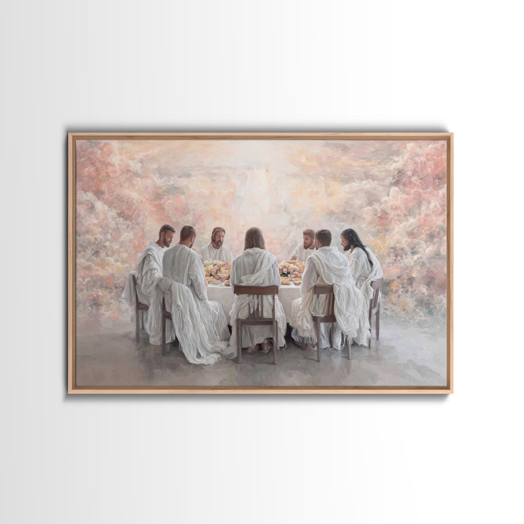Heavenly Supper Light | Framed Canvas Print | Christian Wall Art | Jesus Painting | Christian Art Canvas | Modern Christian Art | Christian