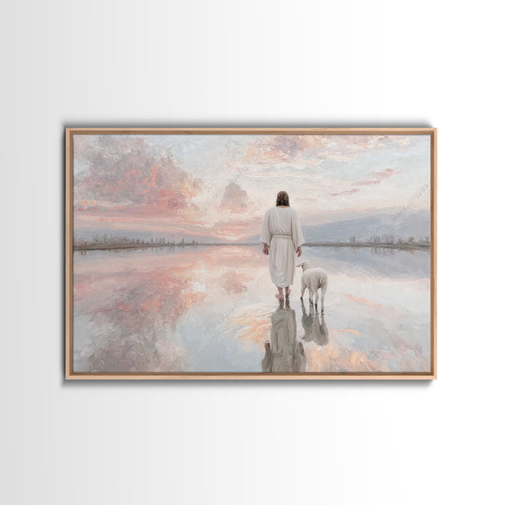 Heaven’s Reflection, Framed Canvas Print, Christian Art Canvas, Large Jesus Painting, Christian Decor For Home, White Christmas Art, Modern