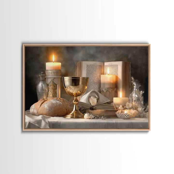 Sacred Feast Light – Framed Canvas Print – Christian Christmas Art – Christian Wall Art – Vintage Christian Art – Jesus Painting – Christia
