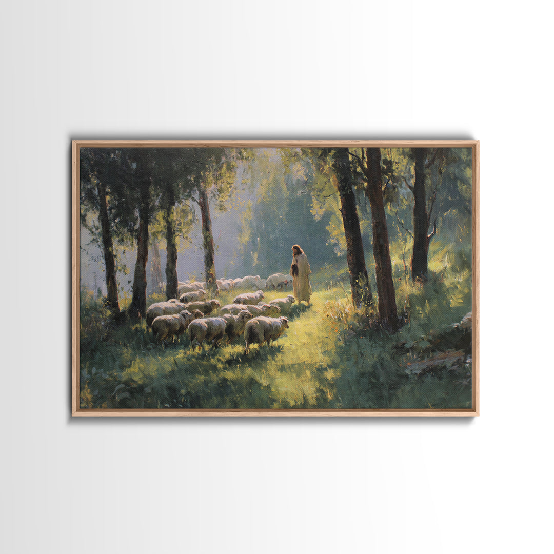 Morning Pastures Light, Framed Canvas Print, Jesus Painting, Christian Art Canvas, Christian Wall Art, Modern Christian Painting, Christian