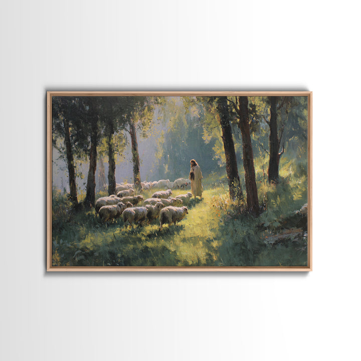 Morning Pastures Light, Framed Canvas Print, Jesus Painting, Christian Art Canvas, Christian Wall Art, Modern Christian Painting, Christian