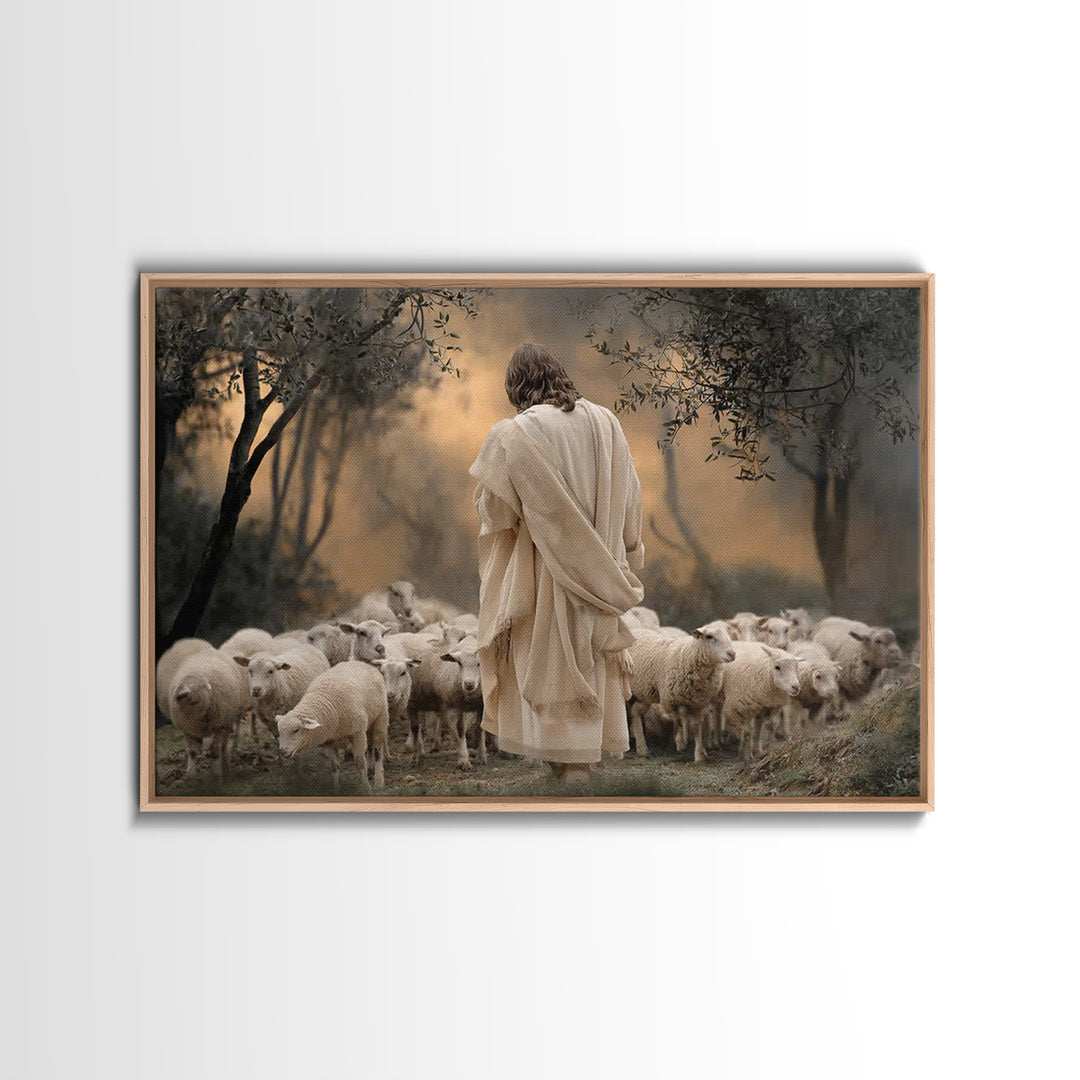 Circle Of The Flock | Framed Canvas Print | Christian Art Print | Jesus Painting | Christian Wall Art | Modern Christian Painting | Christi