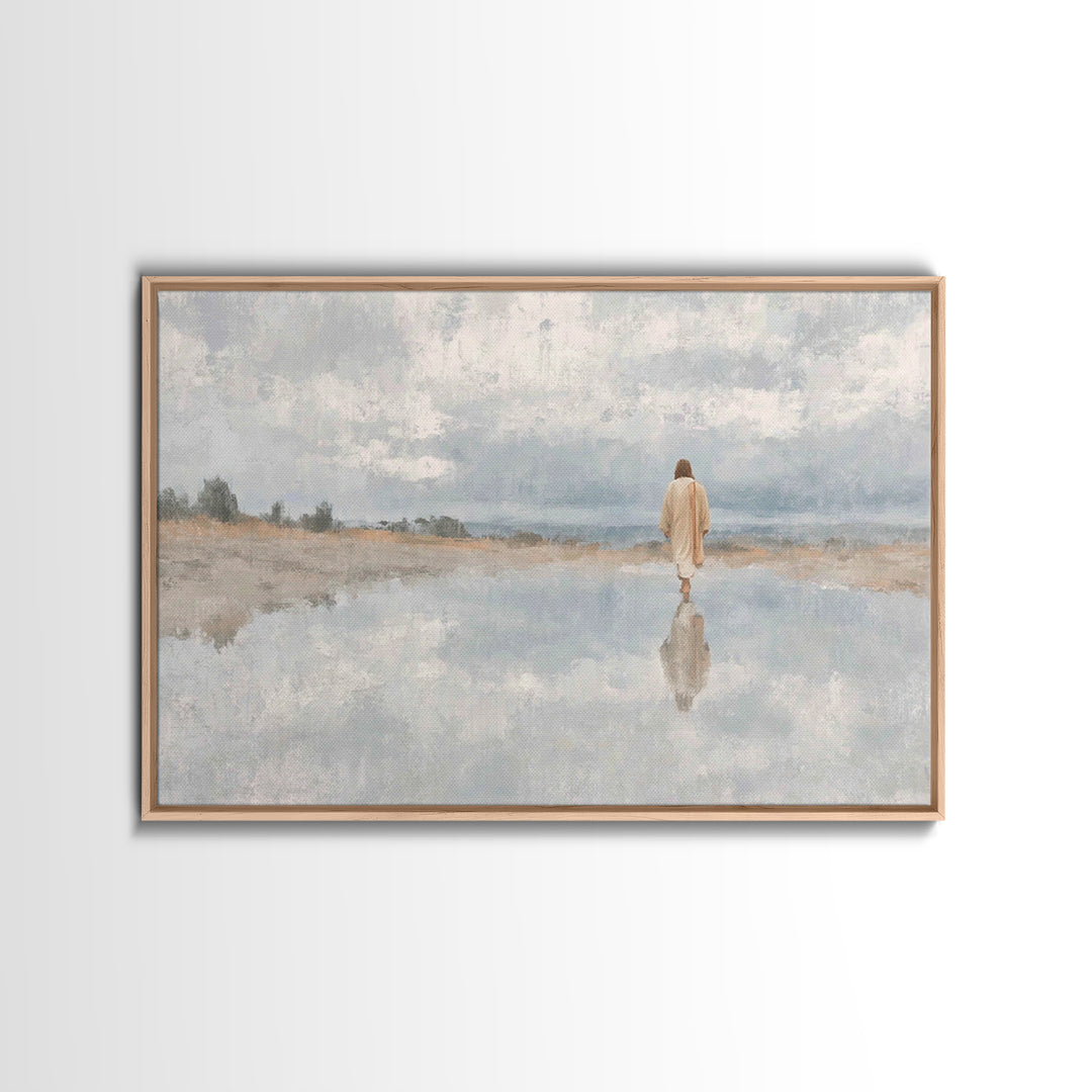 Walking In Peace, Framed Canvas Print, Christian Art Canvas, Christian Wall Art, Jesus Painting, Christian Christmas Art, Modern Christian