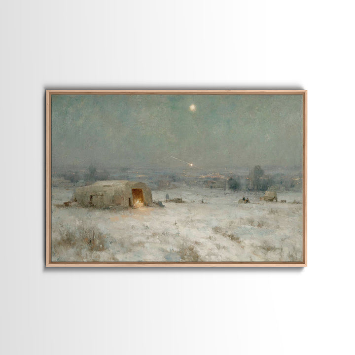 Silent Bethlehem Night, Framed Canvas Print, Christmas Art Prints, Christian Christmas Art, Vintage Christmas Art, Christian Wall Art, Chri